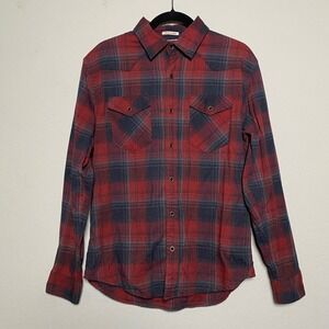 Wrangler Red Plaid Flannel Long Sleeve Button‎ Up Mens Medium Farmhouse Western